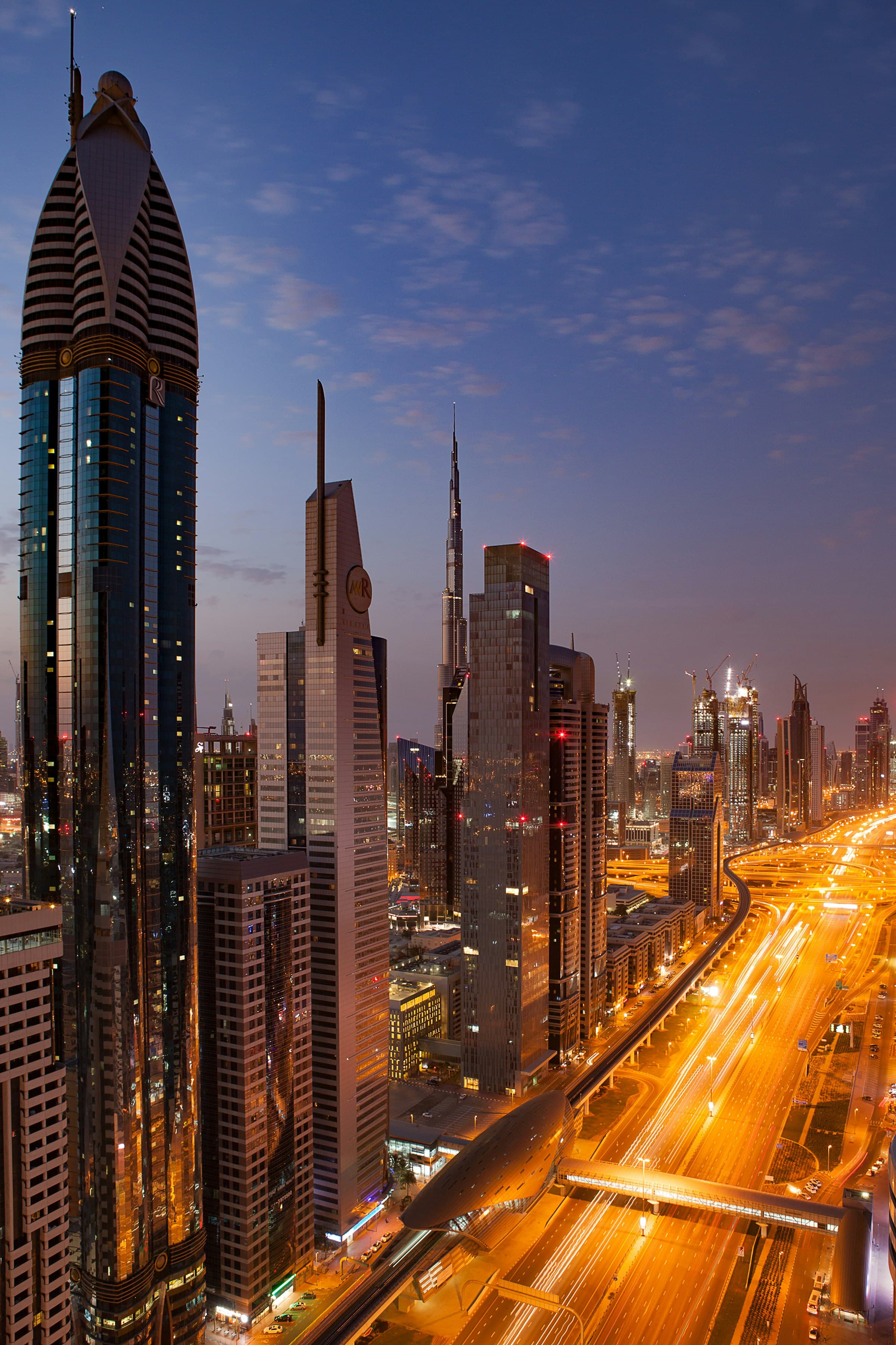 Sheikh Zayed Road at blue hour